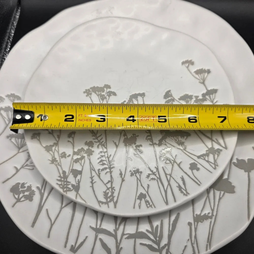 Eli + Ana Handmade Ceramic Wildflower Ridge Plates Grey 2 Piece Set Dinner/Salad